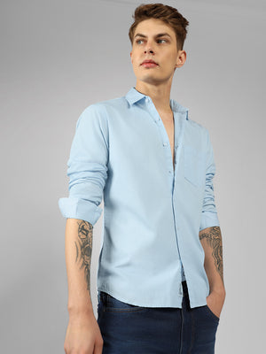 Men's Cotton Sky Blue Solid Casual Shirt