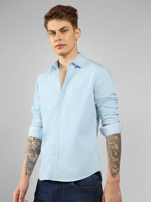 Men's Cotton Sky Blue Solid Casual Shirt