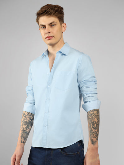 Men's Cotton Sky Blue Solid Casual Shirt