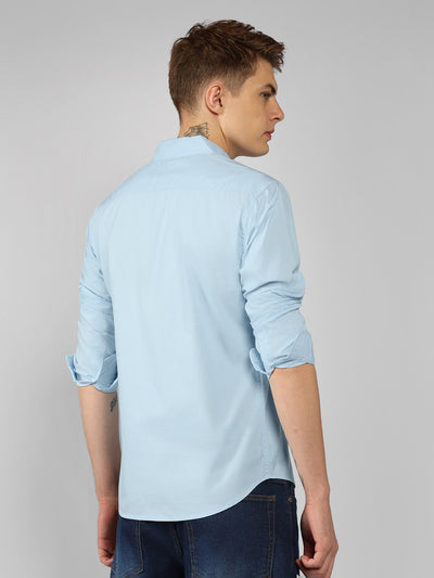 Men's Cotton Sky Blue Solid Casual Shirt