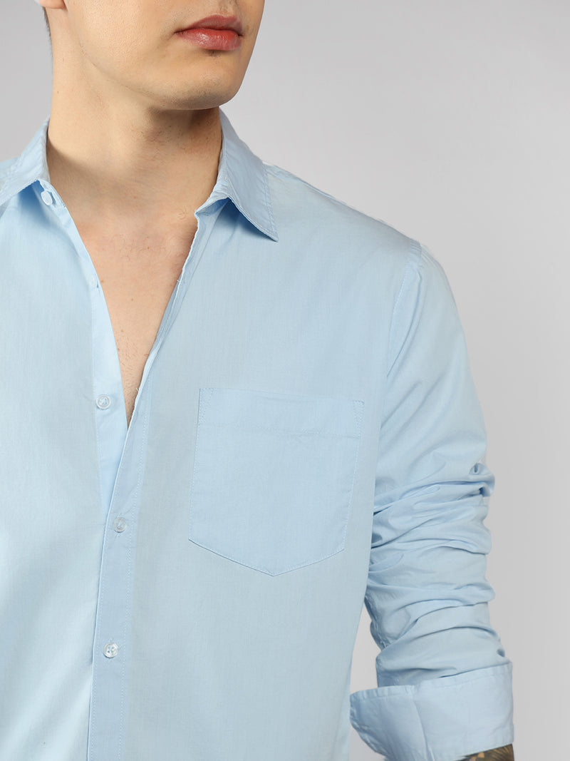 Men's Cotton Sky Blue Solid Casual Shirt