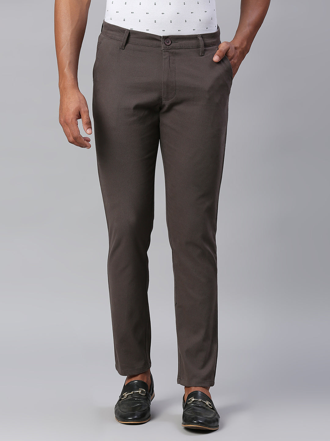 Men's Dark Grey Tapered Fit Cotton Chinos