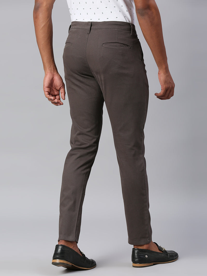 Men's Dark Grey Tapered Fit Cotton Chinos