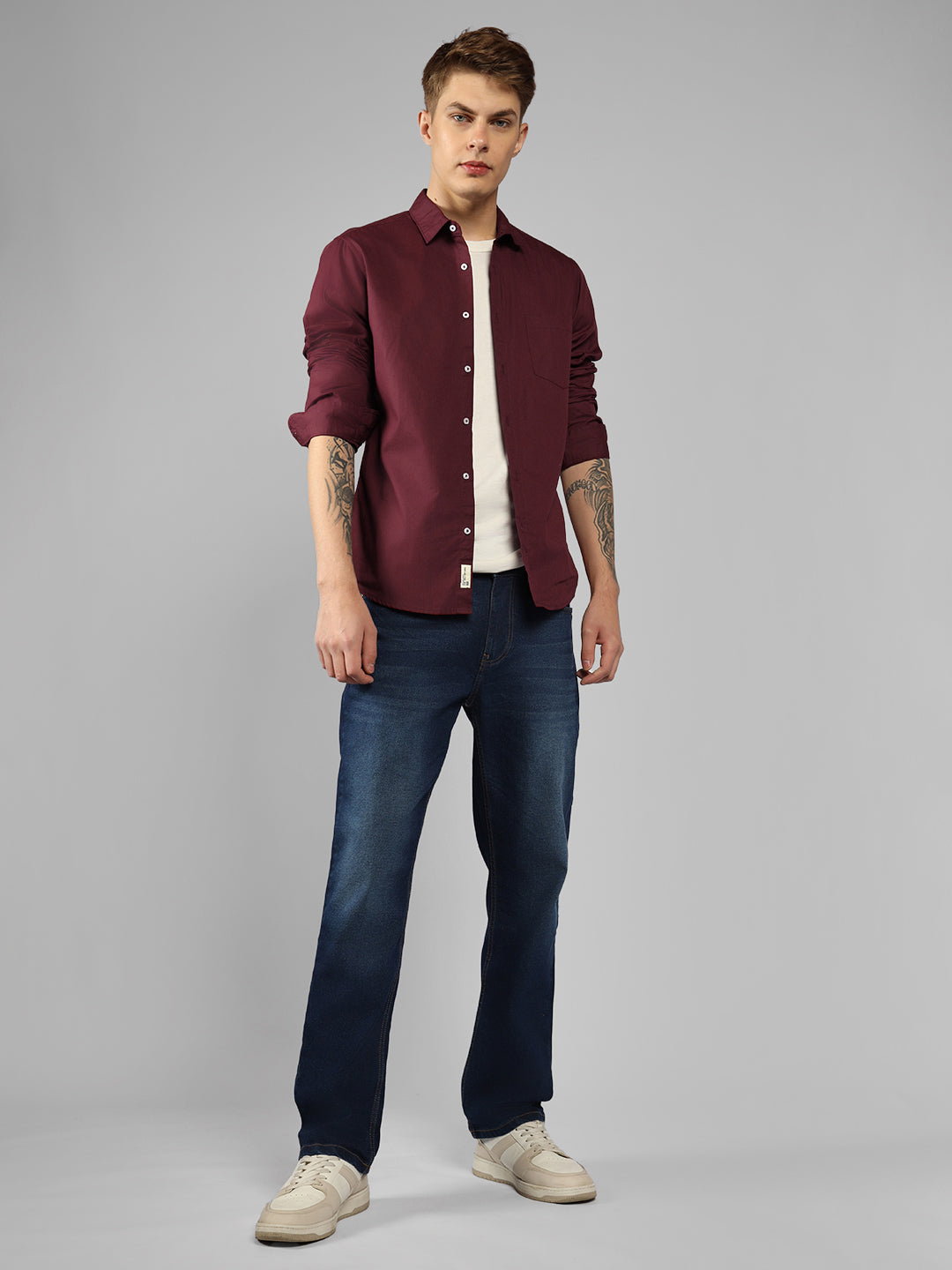 Men's Solid Maroon Slim Fit Cotton Casual Shirt DENNIS LINGO Men's Solid Maroon Slim Fit Cotton Casual Shirt DENNIS LINGO