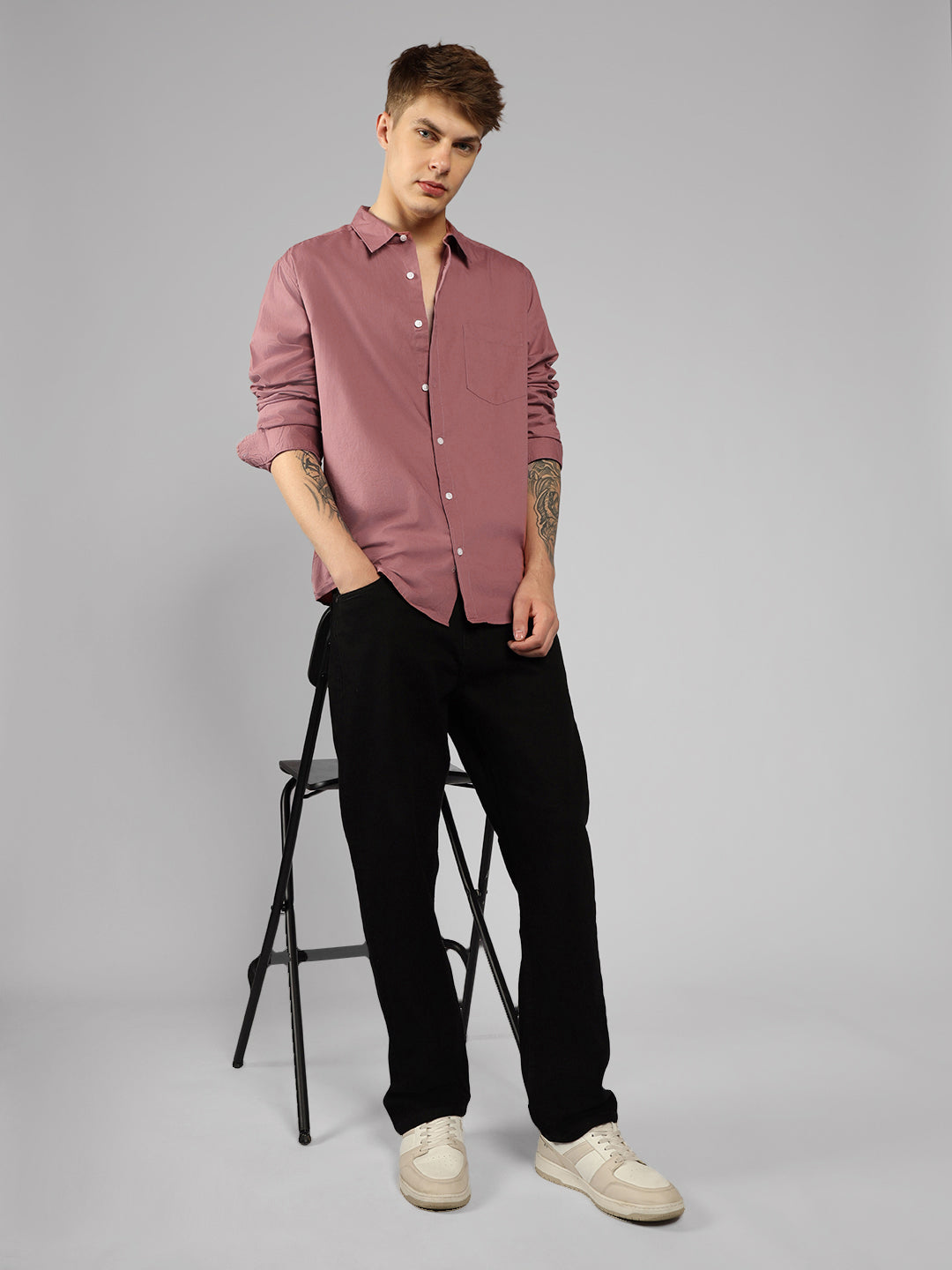 Men's Solid Dusty Pink Casual Shirt DENNIS LINGO Men's Solid Dusty Pink Casual Shirt DENNIS LINGO