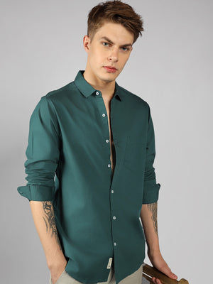 Men's Solid Peacock Slim Fit Cotton Casual Shirt
