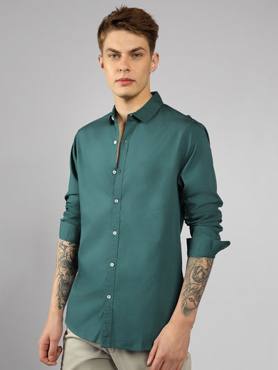 Men's Solid Peacock Slim Fit Cotton Casual Shirt