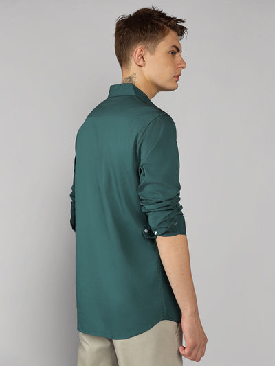Men's Solid Peacock Slim Fit Cotton Casual Shirt