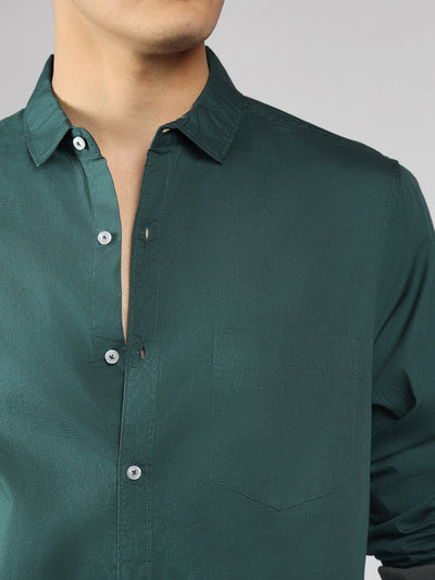 Men's Solid Peacock Slim Fit Cotton Casual Shirt