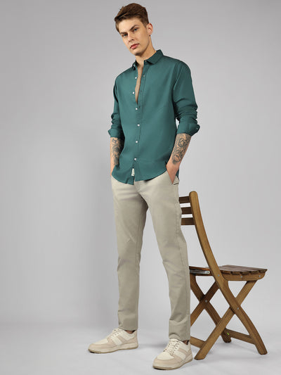 Men's Solid Peacock Slim Fit Cotton Casual Shirt