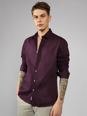 Men's Cotton Purple Solid Casual Shirt