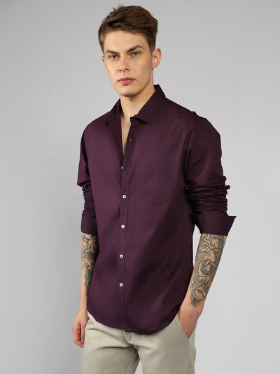 Men's Cotton Purple Solid Casual Shirt