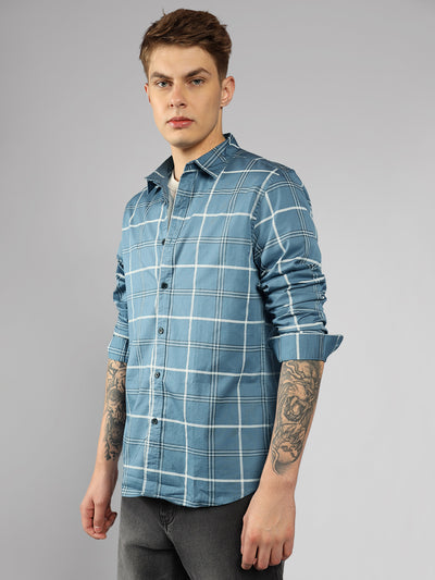 Men's Cotton Window Pane Checkered Slim Fit Casual Shirt