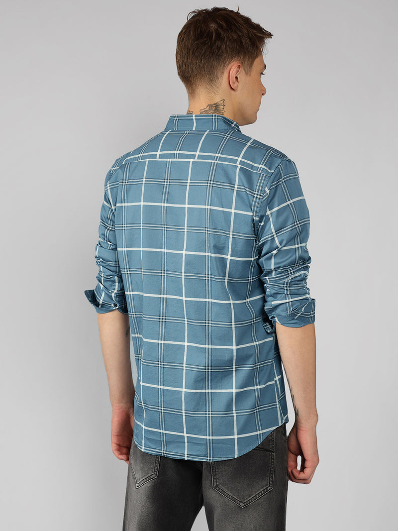Men's Cotton Window Pane Checkered Slim Fit Casual Shirt