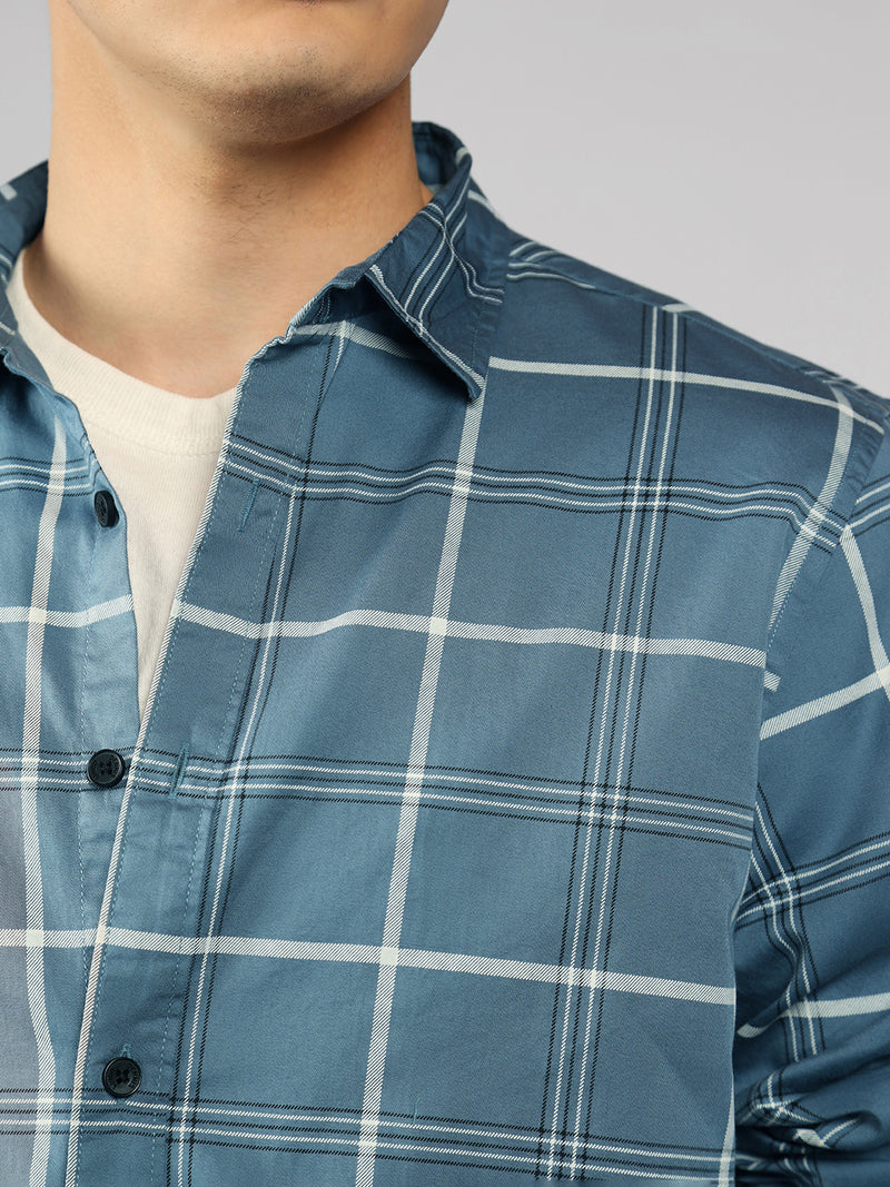 Men's Cotton Window Pane Checkered Slim Fit Casual Shirt