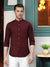 Men's Solid Mandarin Collar Burgundy Casual Shirt