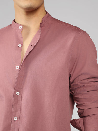 Men's Solid Mandarin Collar Dusty Pink Casual Shirt