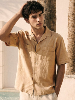 Relax fit half sleeve cuban collar cotton shirt with patch pockets