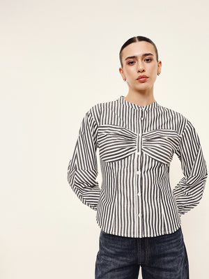 Statement Ruched Stripe Shirt