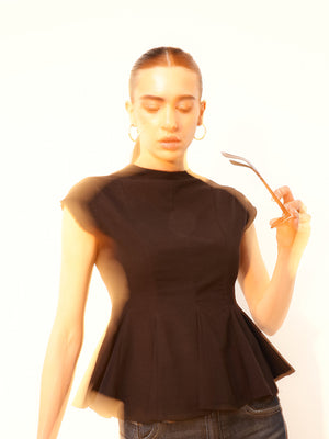 Woman cap sleeves tailored fit corset peplum top