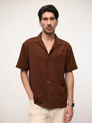 Men Polyester Solid Relaxed fit Cuban collar Shirts