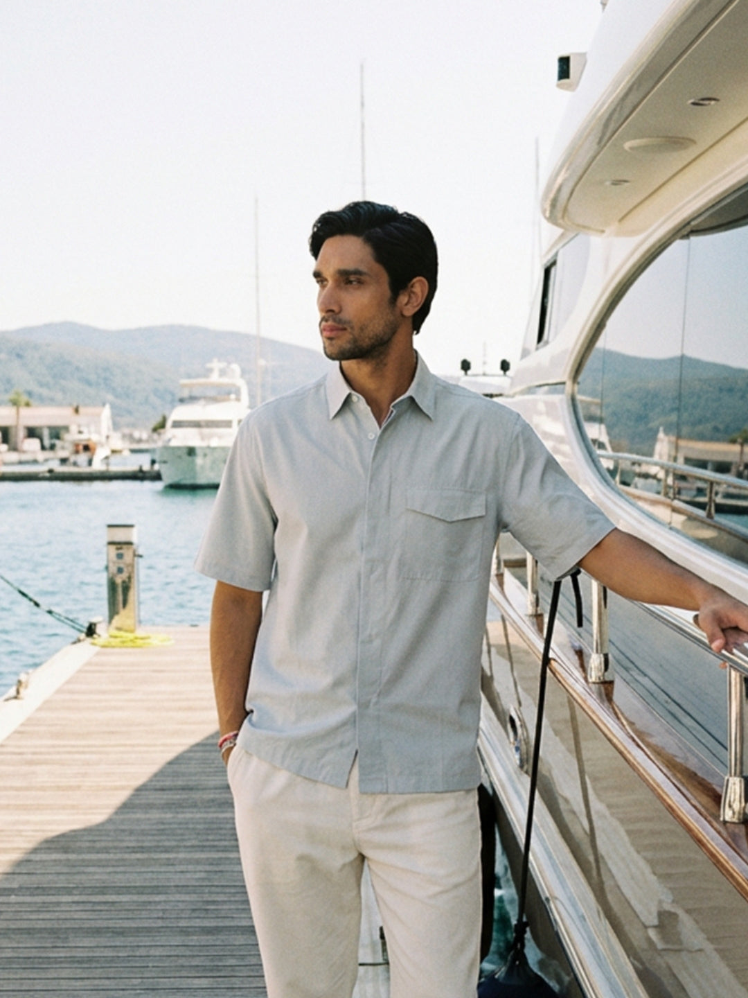 Boxy fit half sleeve cotton blend shirt with patch pocket