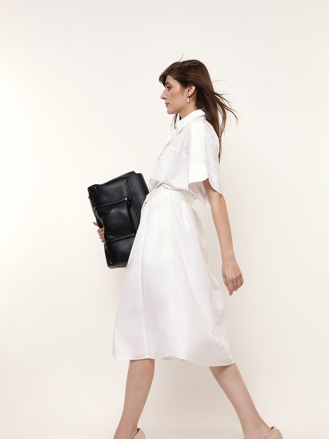 Adjustable Self Belt Shirt Dress