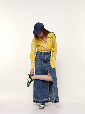 Striped Wrap Tie-Up Shirt