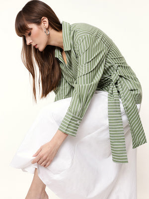 Striped Wrap Tie-Up Shirt