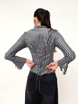 Fitted Pinstripe Back Tie-up Shirt