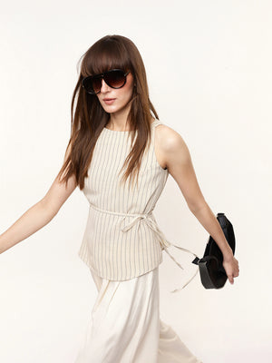 Sleeveless Side Slit Top With Belt