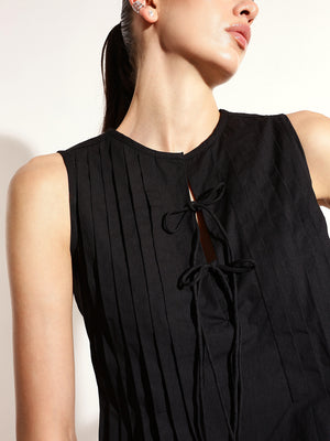 Black Pleated tie up top
