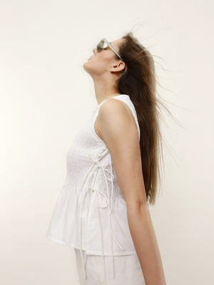 Sleeveless Smocked Top with Side Ties