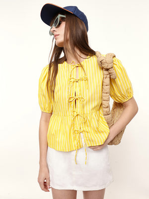 Tie-Up Puff Sleeve Top