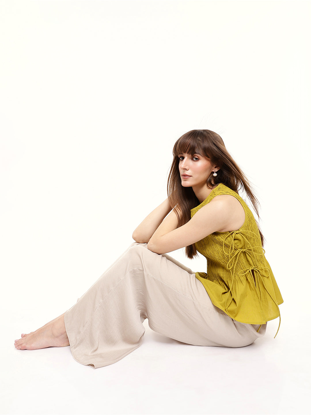 Sleeveless Smocked Top with Side Ties