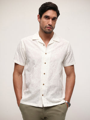 Men Cotton Embriodered Relaxed fit Cuban collar Shirts