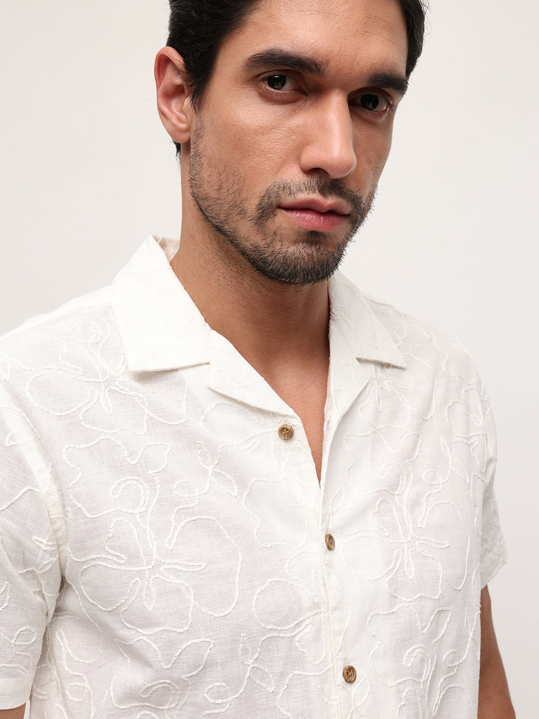 Men Cotton Embriodered Relaxed fit Cuban collar Shirts