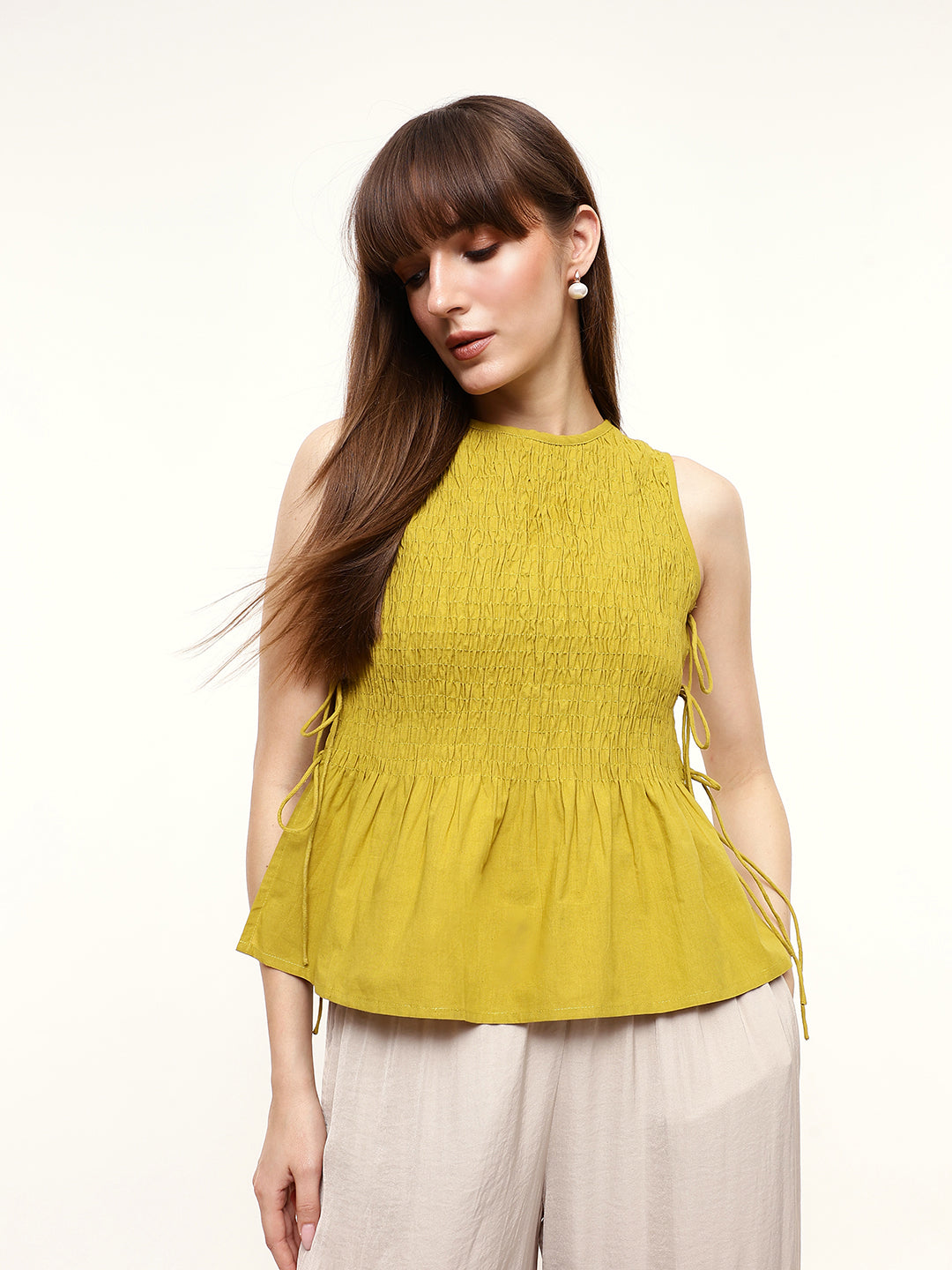Sleeveless Smocked Top with Side Ties