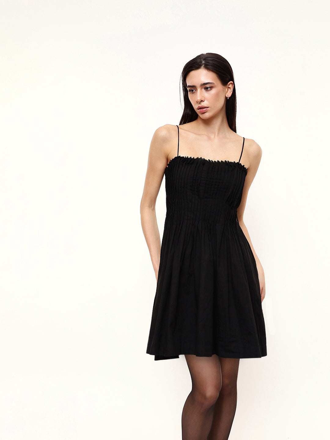 Pleated Shoulder Straps A-Line Mini Dress