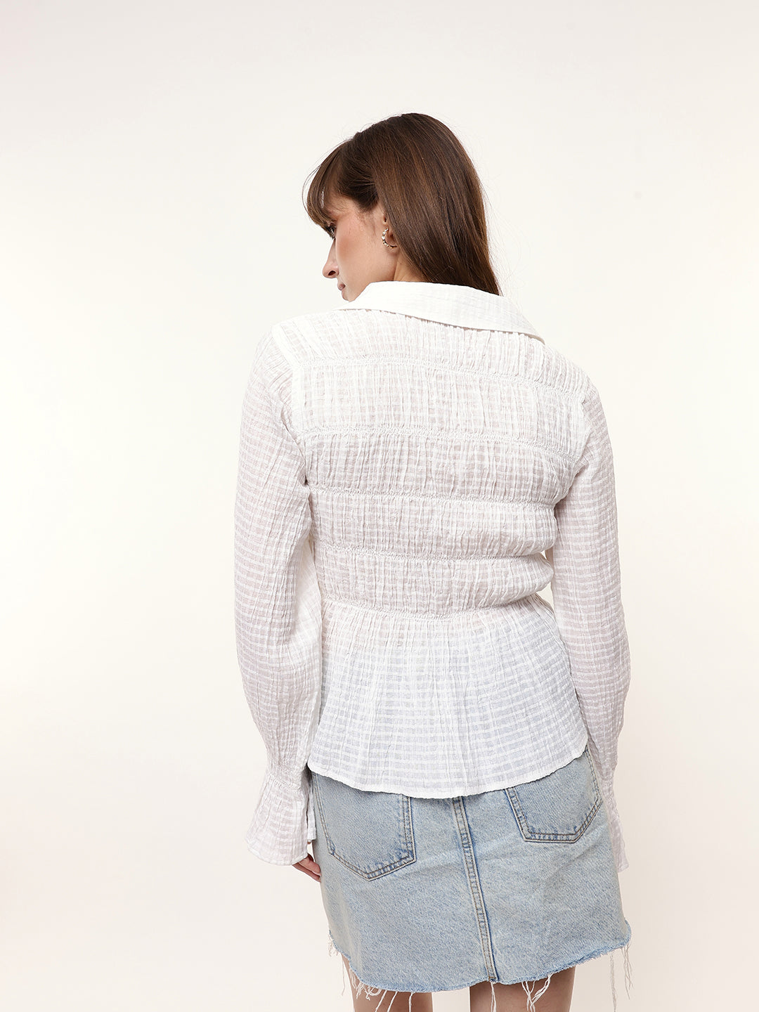 Smocked Ruched Front Tie Top
