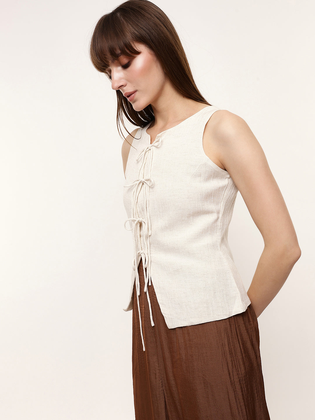 Solid Vest Top with Front Ties