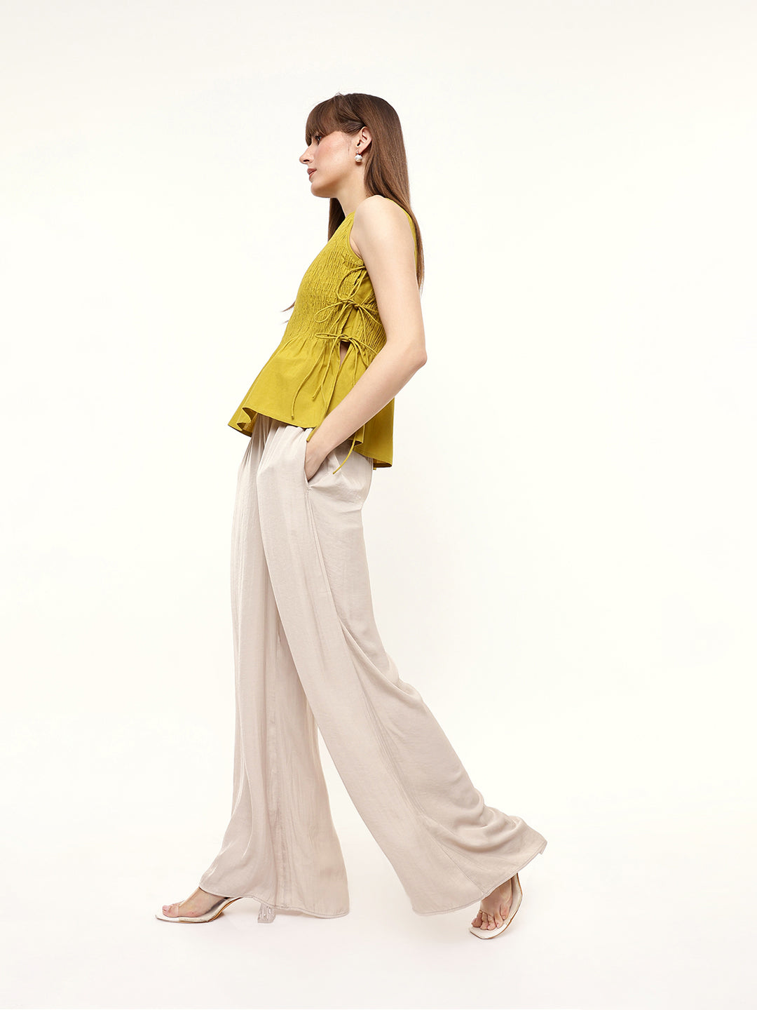 Sleeveless Smocked Top with Side Ties