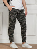 Men's Grey Cotton Lycra Camouflage Stretchable Regular Fit Cargo Joggers