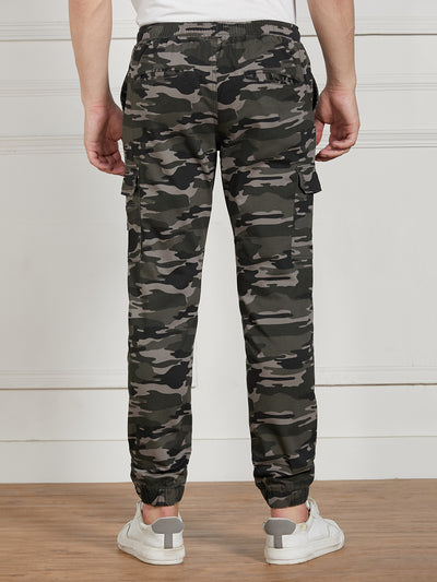 Men's Grey Cotton Lycra Camouflage Stretchable Regular Fit Cargo Joggers