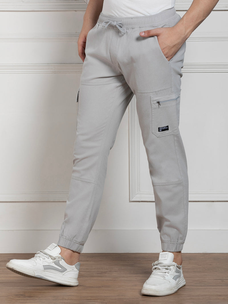 Dennis Lingo Men's Solid Light Grey Stretchable Cargo Joggers