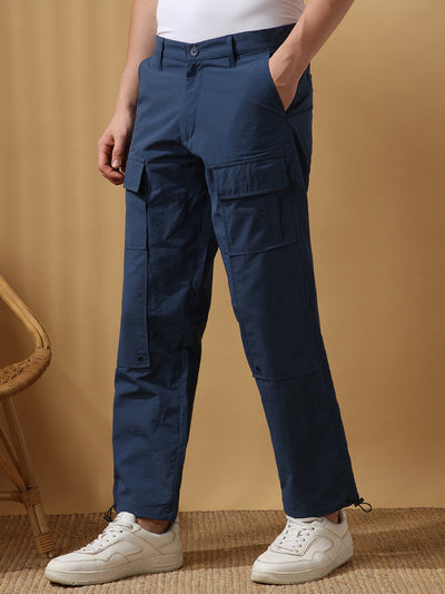Men's Solid Straight Fit Parachute Cargo Joggers