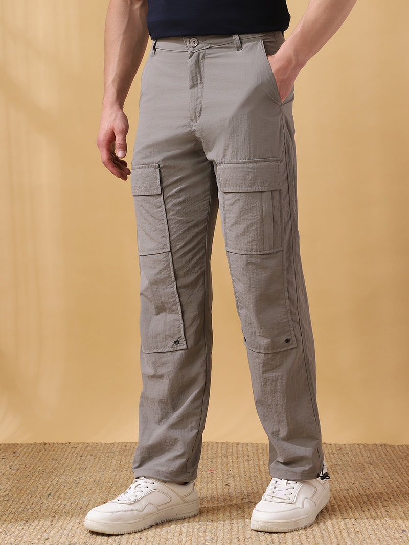 Men's Solid Straight Fit Parachute Cargo Joggers