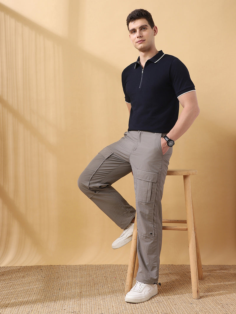 Men's Solid Straight Fit Parachute Cargo Joggers