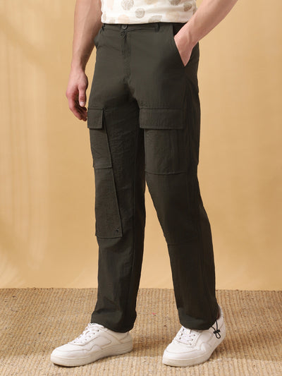 Men's Solid Straight Fit Parachute Cargo Joggers