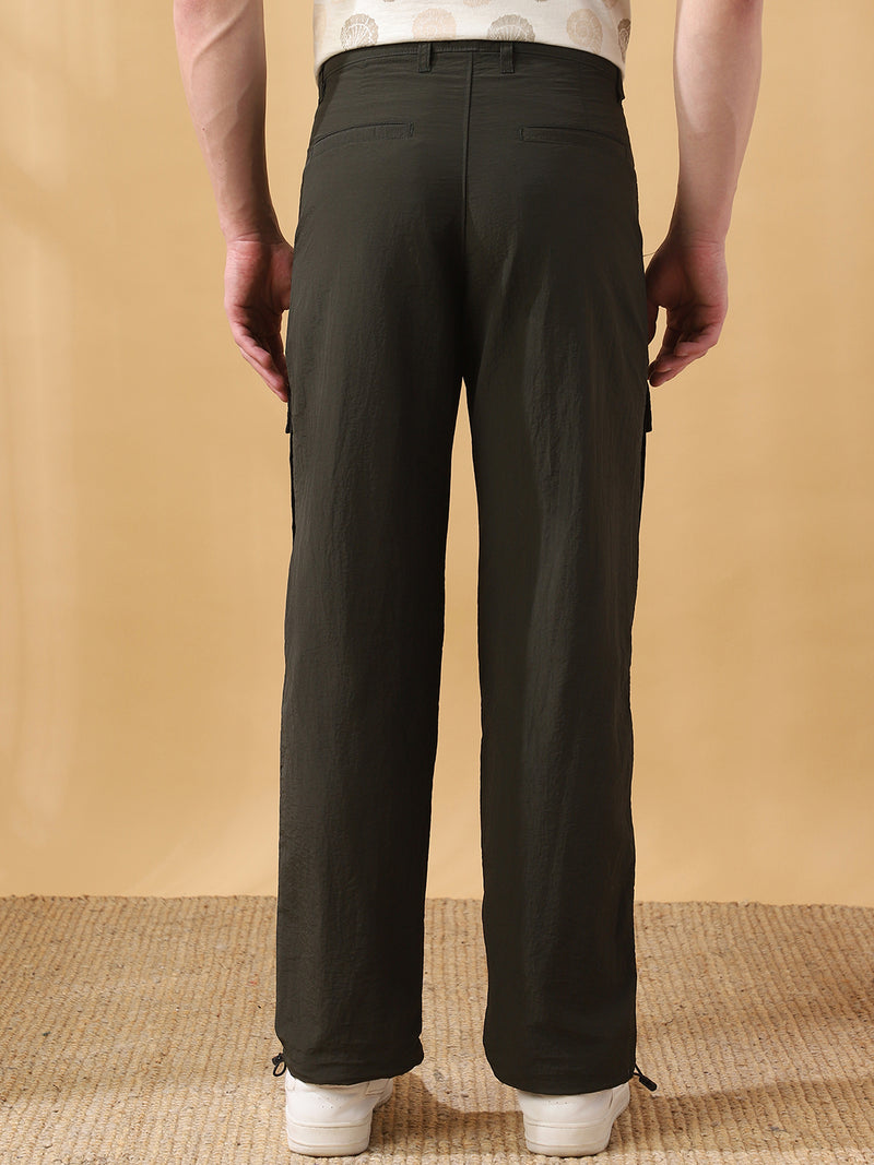 Men's Solid Straight Fit Parachute Cargo Joggers
